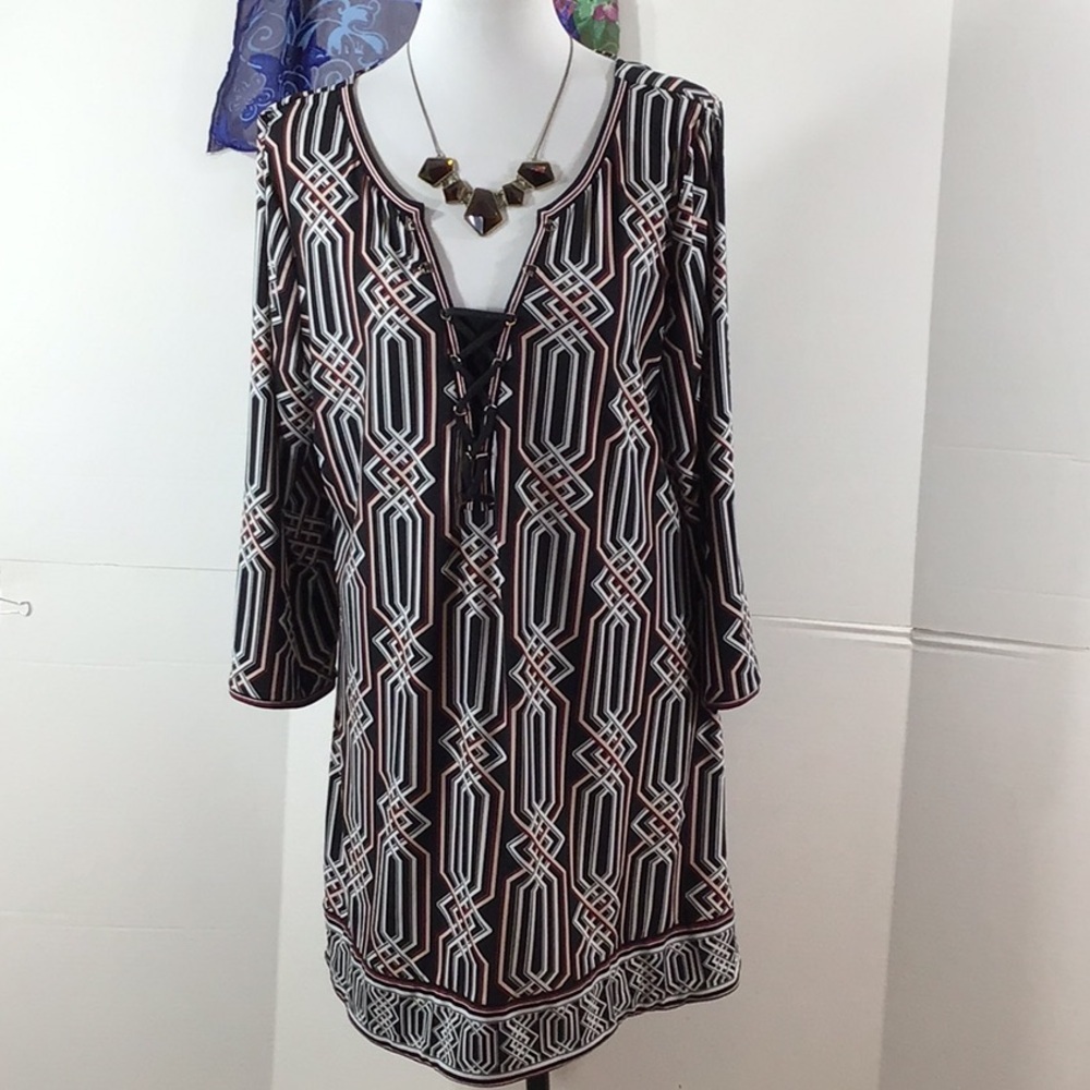 WHBM b/w tribal Aztec print tunic top/mini dress XL